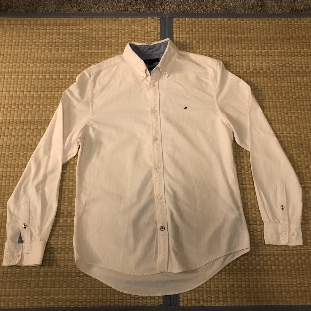 Tommy Hilfiger long-sleeved Shirt — Light Pink Micro-Stripe — 100% Cotton